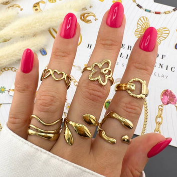 Hearts Ring, 18K Gold Plated Steel