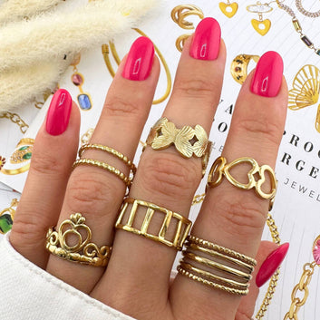 Hearts Ring, 18K Gold Plated Steel