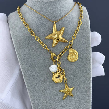 Starfish Necklace, 18K Gold Plated Steel