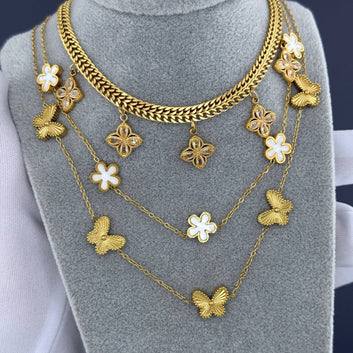 Butterflies Necklace, 18K Gold Plated Steel
