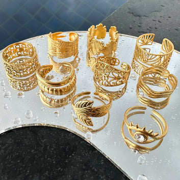 Leaves Ring, 18K Gold Plated Steel