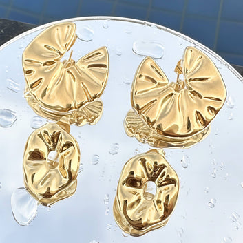 Flowers Earrings, 18K Gold Plated Steel