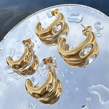 Earrings, 18K Gold Plated Steel