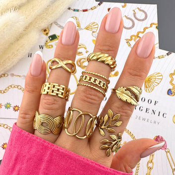 Leaves Ring, 18K Gold Plated Steel