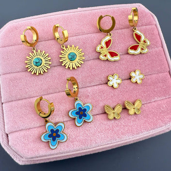 Butterflies Earrings, 18K Gold Plated Steel