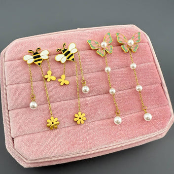 Bees Earrings, 18K Gold Plated Steel