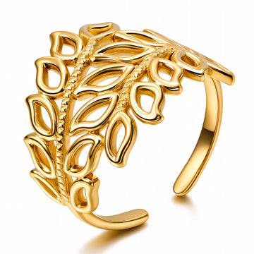 Leaves Ring, 18K Gold Plated Steel