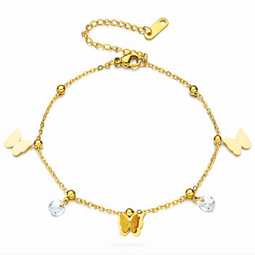 Butterfly Anklet, 18K Gold Plated Steel