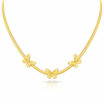 Butterflies Necklace, 18K Gold Plated Steel