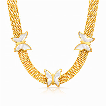 Butterflies Necklace, 18K Gold Plated Steel