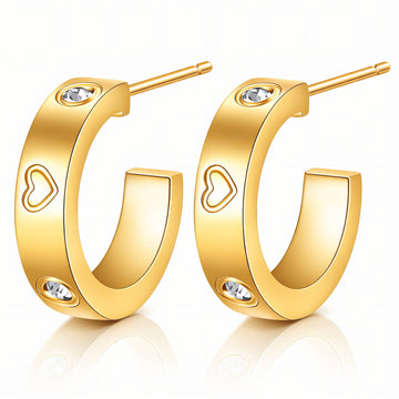 Hearts Earrings, 18K Gold Plated Steel