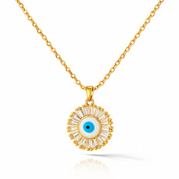 Evil Eye Necklace, 18K Gold Plated Steel