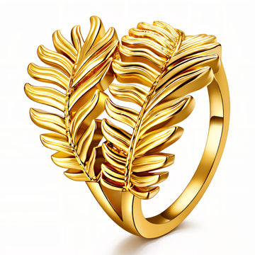 Leaves Ring, 18K Gold Plated Steel