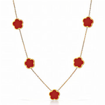 Flowers Necklace, 18K Gold Plated Steel