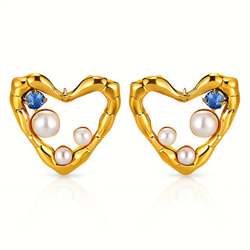 Hearts Earrings, 18K Gold Plated Steel