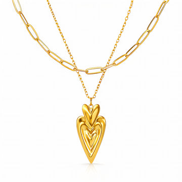 Hearts Necklace, 18K Gold Plated Steel