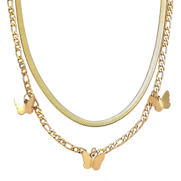 Butterflies Necklace, 18K Gold Plated Steel