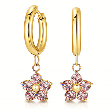 Flowers Earrings, 18K Gold Plated Steel