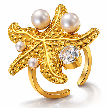 Starfish Ring, 18K Gold Plated Steel