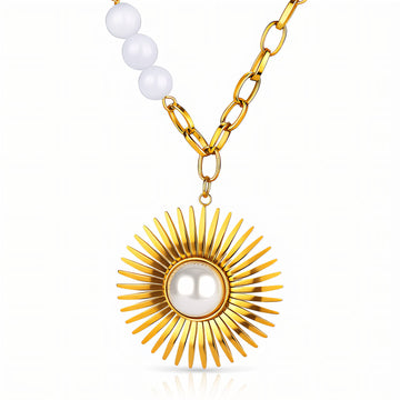 Flower Necklace, 18K Gold Plated Steel