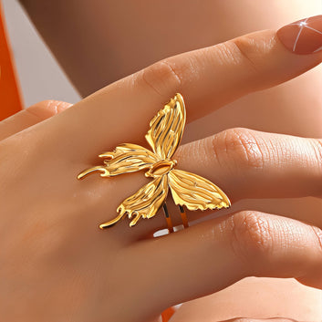 Butterfly Ring, 18K Gold Plated Steel