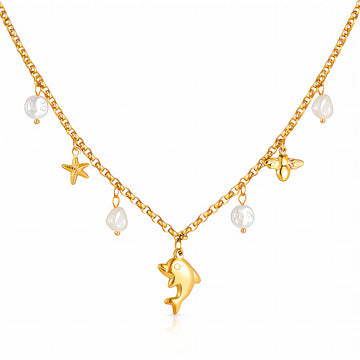 Dolphin Necklace, 18K Gold Plated Steel
