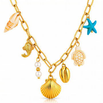 Seashells Necklace, 18K Gold Plated Steel