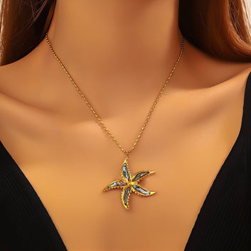 Flower Necklace, 18K Gold Plated Steel