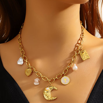 Moon Necklace, 18K Gold Plated Steel