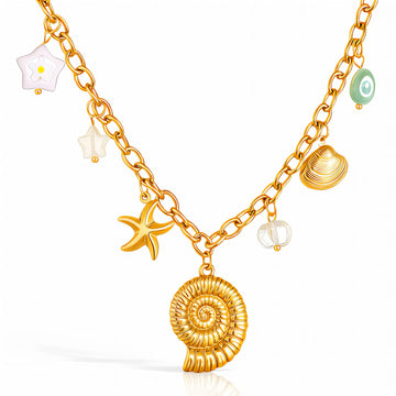 Seashells Necklace, 18K Gold Plated Steel