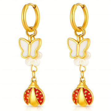 Ladybugs Earrings, 18K Gold Plated Steel