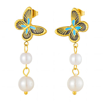 Butterflies Earrings, 18K Gold Plated Steel