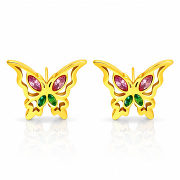 Butterflies Earrings, 18K Gold Plated Steel