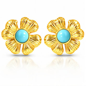 Flowers Earrings, 18K Gold Plated Steel