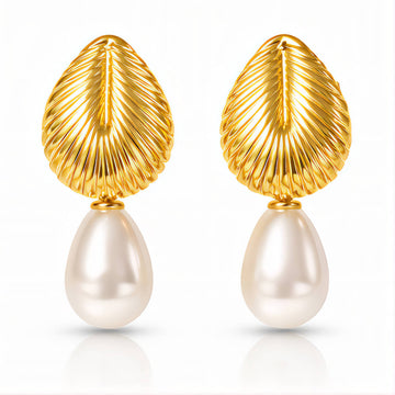 Leafs Earrings, 18K Gold Plated Steel
