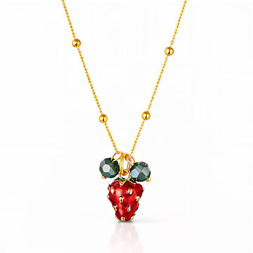 Strawberry Necklace, 18K Gold Plated Steel