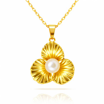 Flower Necklace, 18K Gold Plated Steel