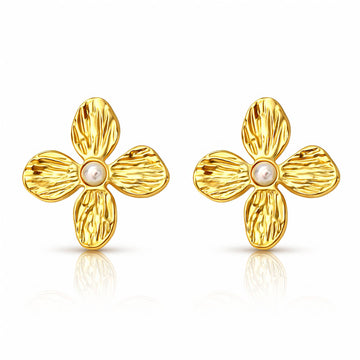 Flowers Earrings, 18K Gold Plated Steel