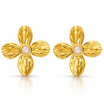 Flowers Earrings, 18K Gold Plated Steel