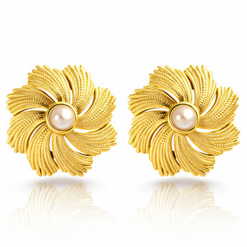 Flowers Earrings, 18K Gold Plated Steel
