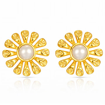 Flowers Earrings, 18K Gold Plated Steel