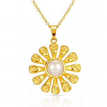 Flower Necklace, 18K Gold Plated Steel