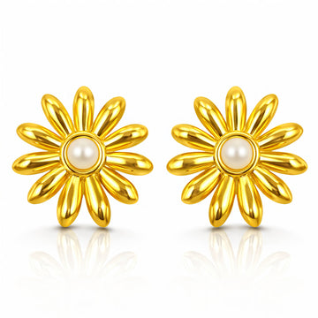Flowers Earrings, 18K Gold Plated Steel