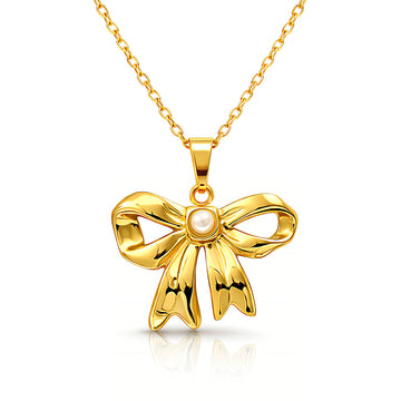 Bow Necklace, 18K Gold Plated Steel