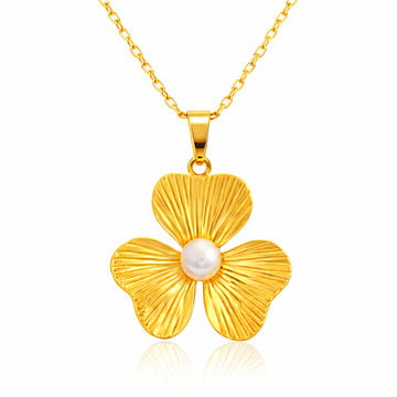 Flower Necklace, 18K Gold Plated Steel
