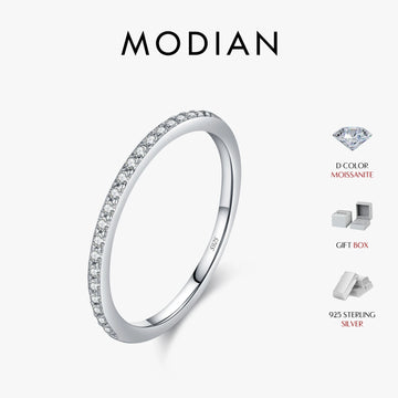 Sparkling Moissanite Eternity Wedding Band, 925 Sterling Silver Simple Thin Ring, Minimalist Fine Jewelry for Women
