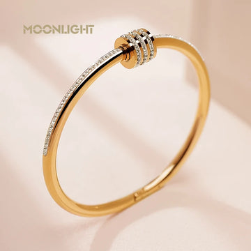 Classic Stainless Steel Circular Screw Bangle, Luxury Cubic Zircon Bracelet, Fashion Jewelry Accessories Gift for Women