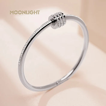 Classic Stainless Steel Circular Screw Bangle, Luxury Cubic Zircon Bracelet, Fashion Jewelry Accessories Gift for Women