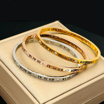 Korean Style Roman Numeral Stainless Steel Bracelet, Colorfast Geometric Open Bangle, Simple Party Jewelry Gift for Women